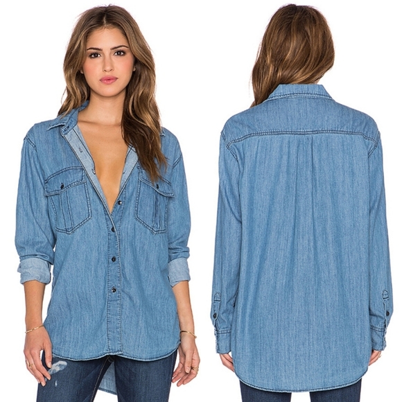 Free People Tops - Free People Oversized Denim Button Down Shirt